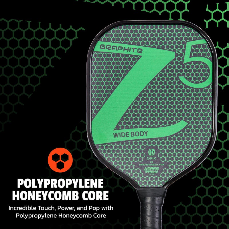 ONIX Graphite Z5 Pickleball Paddle (Graphite Carbon Fiber Face with Rough Texture Surface, Cushion Comfort Grip and Nomex Honeycomb Core for Touch, Control, and Power), Green - Image 2